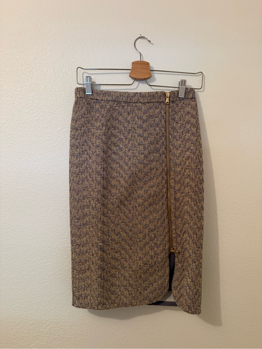 J. Crew Tweed Pencil Skirt with Gold Zip - Neutral Mix - Picture 2 of 8